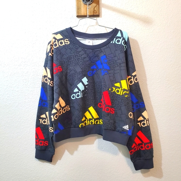 Adidas multicolored cropped logo sweatshirt NEW - Picture 1 of 5